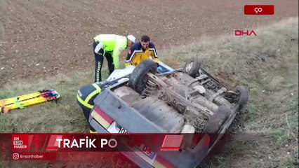 Çorum'da otomobil şarampole devrildi: Trafik polisi yaralıya moral verdi