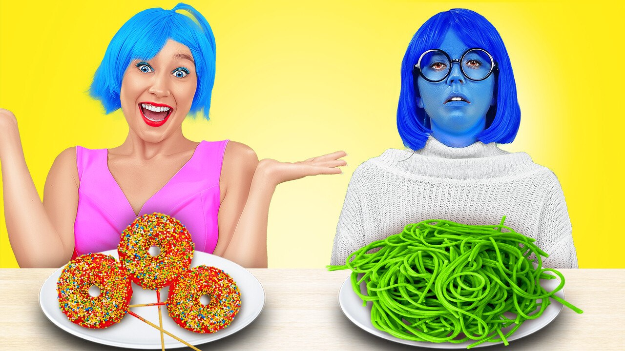 Joy vs Sadness Cooking Challenge! Funny Kitchen Hacks by 123 GO! UNIVERSE