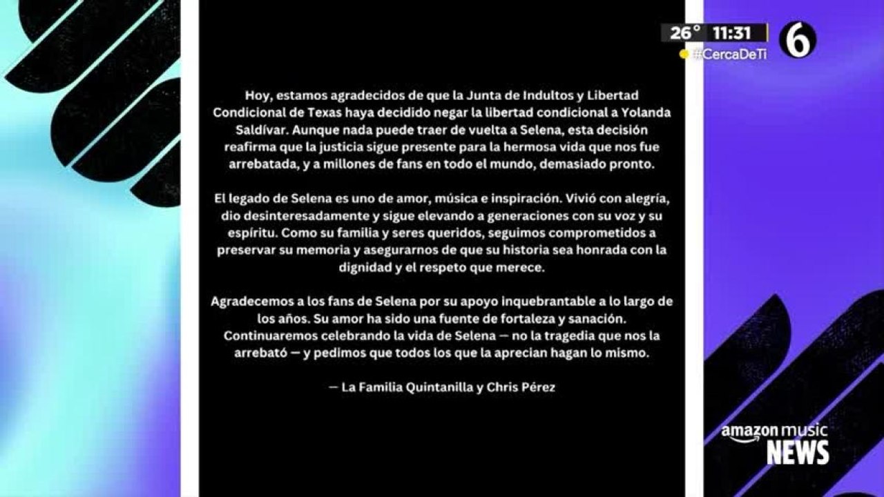 Familia de Selena Quintanilla reacciona a la negativa a Yolanda Saldívar