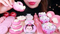 ASMR STRAWBERRY FOOD COTTON CANDY MARSHMALLOW, WAX CANDY, PINK JELLY EATING SOUNDS MUKBANG 먹방 咀嚼音