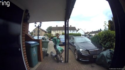 Funny moment e-scooter malfunctions - sends teen speeding into bins