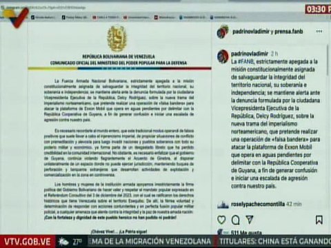 Comunicado | FANB se mantiene alerta ante operaciones de falsa bandera de Guyana