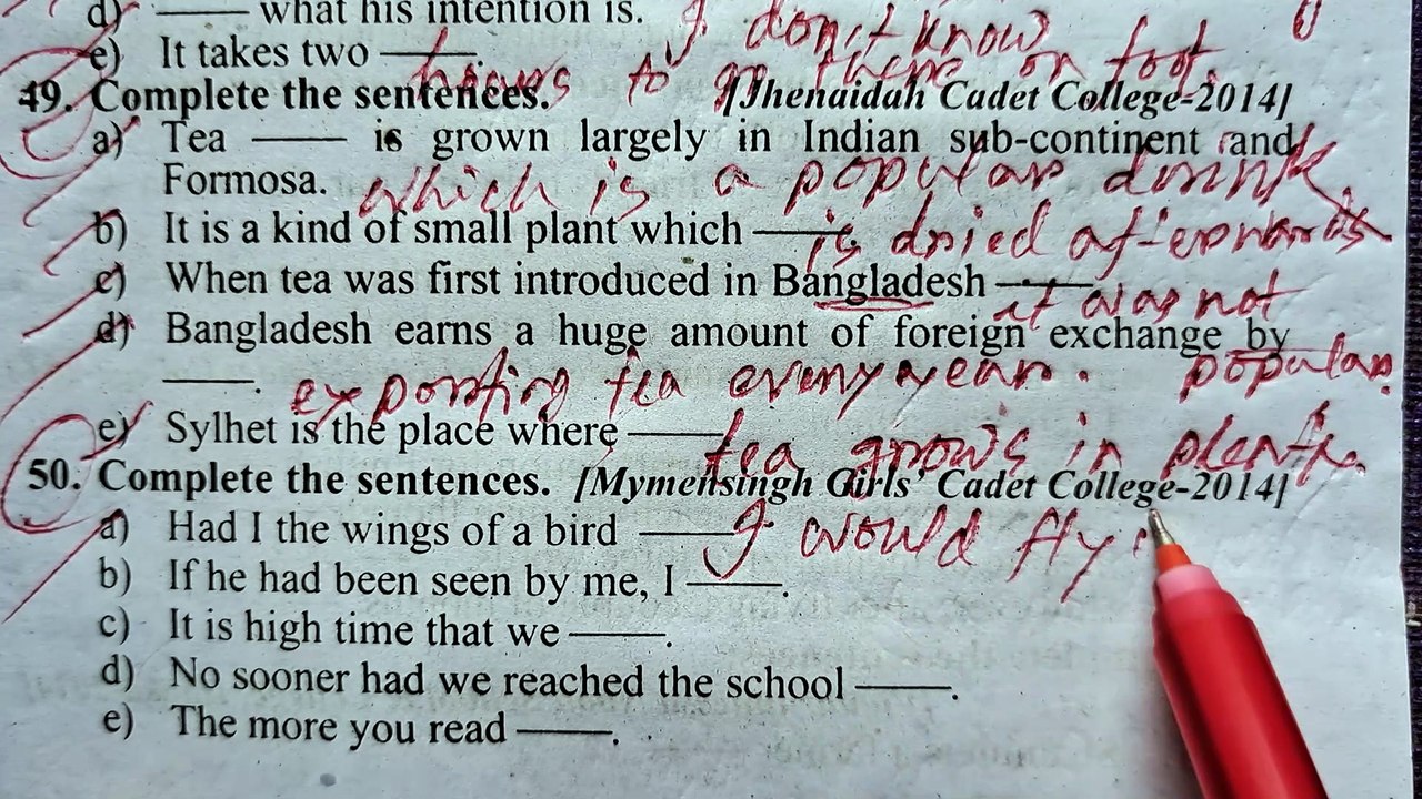 completing sentence for secondary students