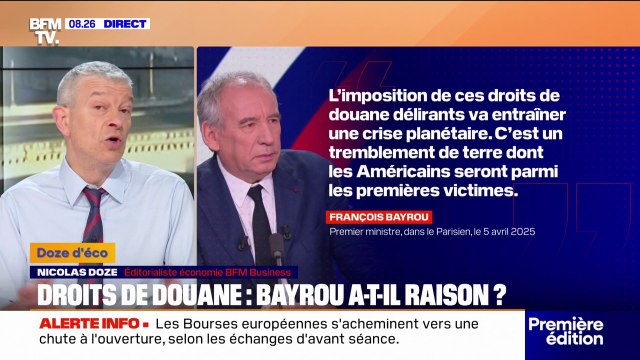 Droits de douane: François Bayrou craint une crise planétaire