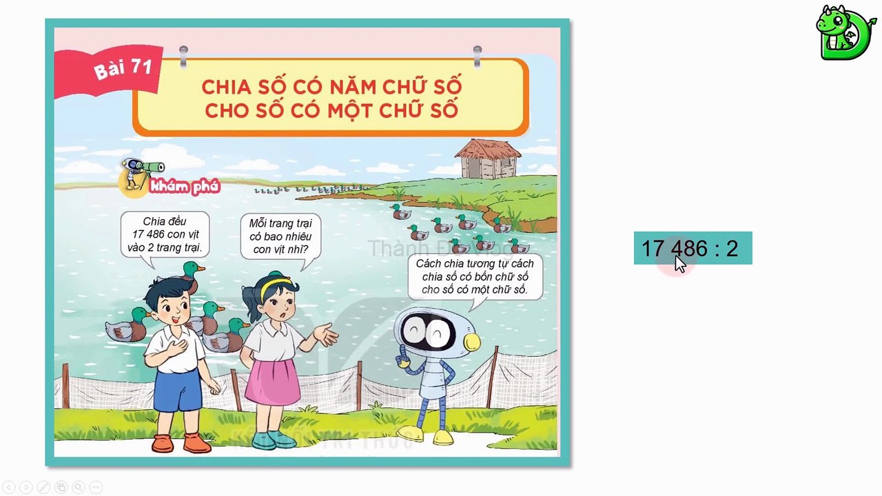 Toán lớp 3 - Bài 71 Chia số có năm chữ số cho số có một chữ số || DINOTECH