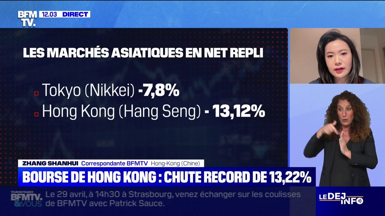 La Bourse de Hong Kong observe une chute de 13,22%, la plus forte depuis la crise boursière asiatique de 1997
