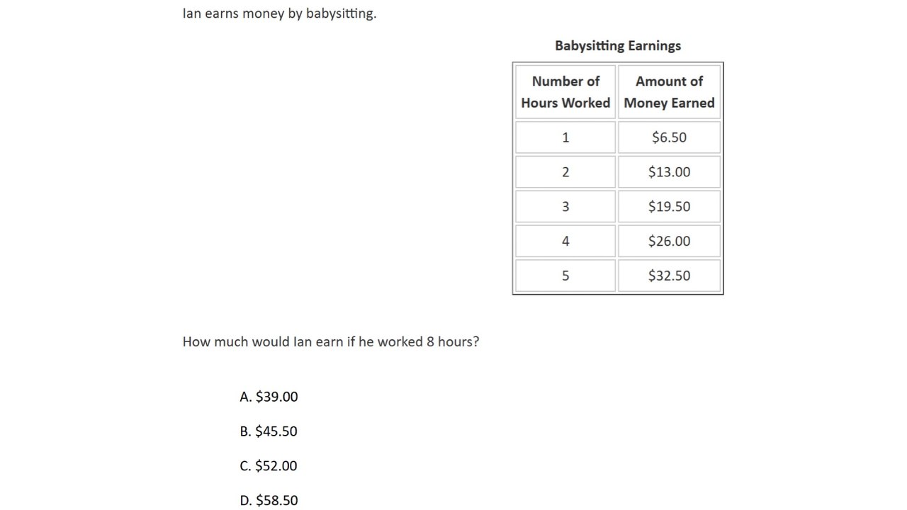 Number patterns question #5. State exam question (released) for 5th grade.