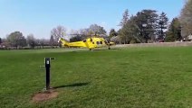 The Dorset and Somerset Air Ambulance takes off from Wellington Recreation Ground, filmed by Chris Penney.