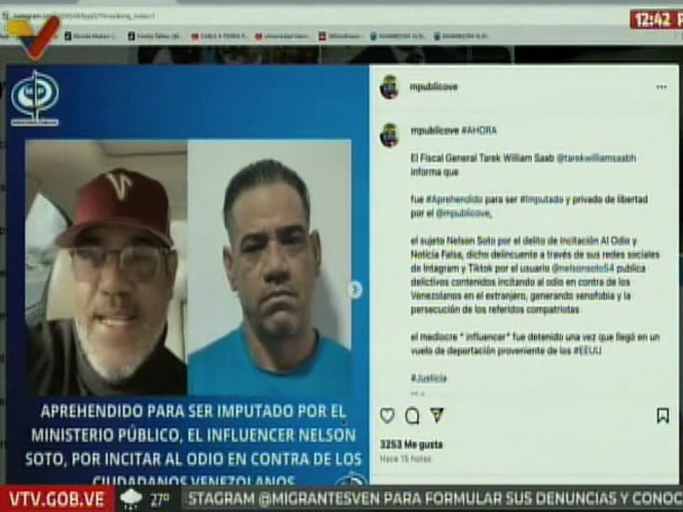 Fiscal General Tarek William Saab anuncia detención de Nelson Soto por incitación al odio