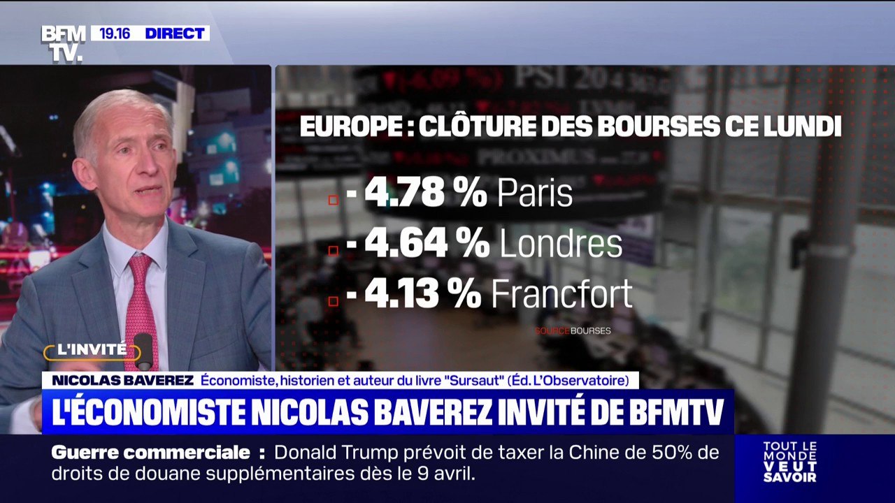 Chute des bourses: "C'est un vrai lundi noir, un krach, mais ce qu'il y a derrière, c'est une vraie guerre économique globale", explique Nicolas Baverez, économiste et historien
