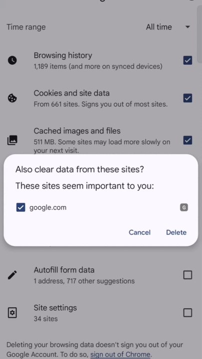 Chrome browser history delete