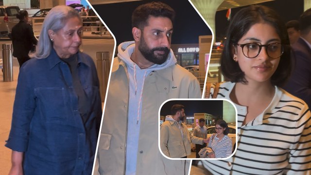 Mumbai Airport पर Abhishek Bachchan, Jaya Bachchan और Navya Nanda Naveli का दिखा कूल लुक