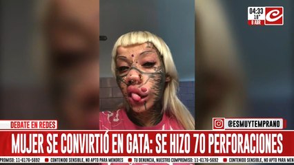 Quedó hermosa: se hizo setenta perforaciones para "convertirse en gata".