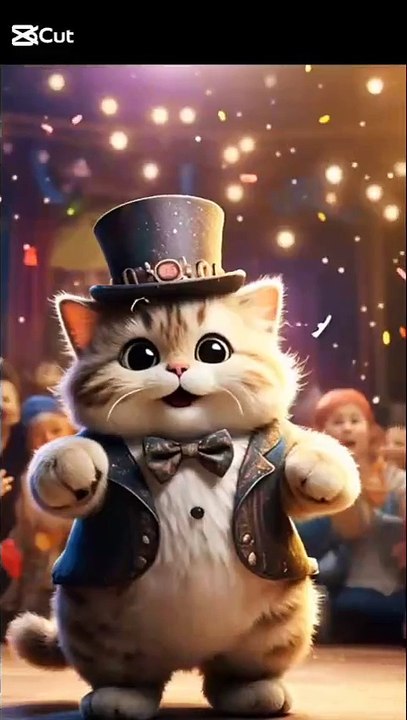 Cute cat dancing at a party.