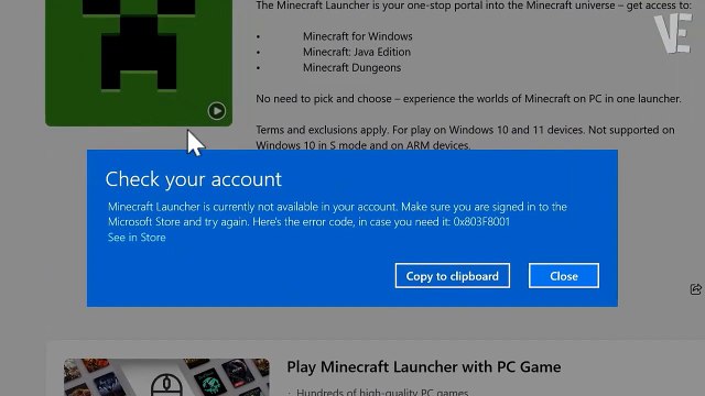 How do I fix Minecraft launcher error 0x803f8001