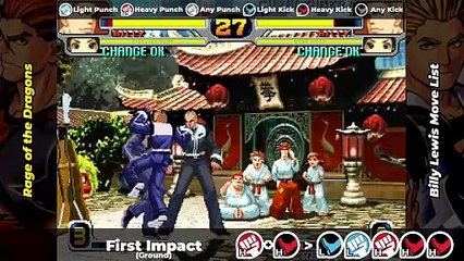 BILLY LEWIS MOVE LIST - Rage of the Dragons (ROTD)