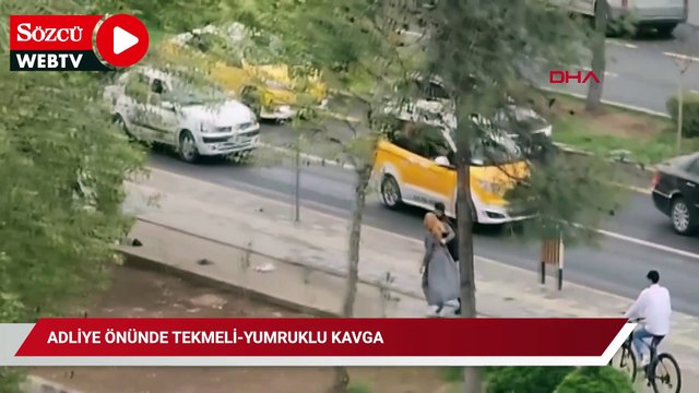 Adliye önünde tekmeli-yumruklu kavga