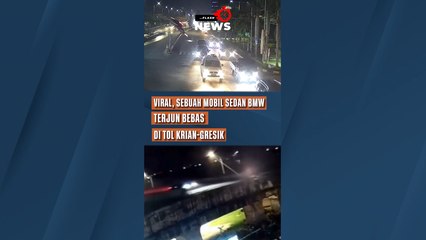 Viral Sebuah Mobil Sedan BMW Terjun Bebas di Tol Krian-Gresik