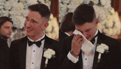 Moment groom breaks down in tears hearing sweet message from little daughter