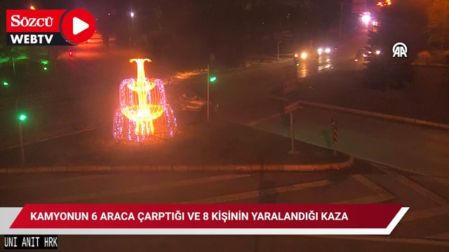 Kamyonun 6 araca çarptığı ve 8 kişinin yaralandığı kaza güvenlik kamerasında