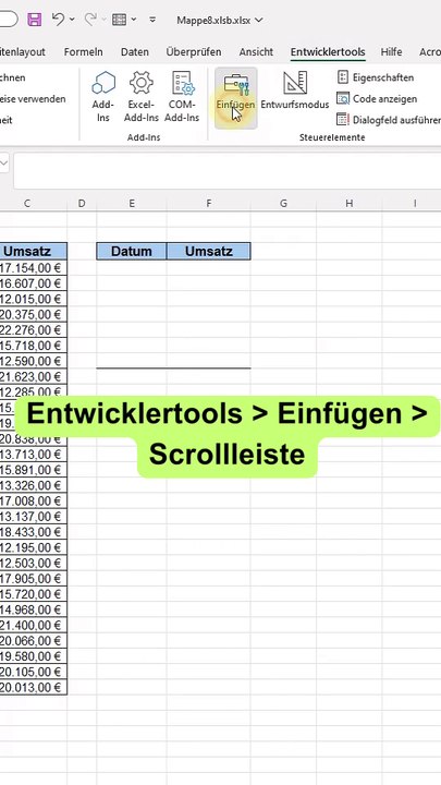 Scrollleiste in Excel