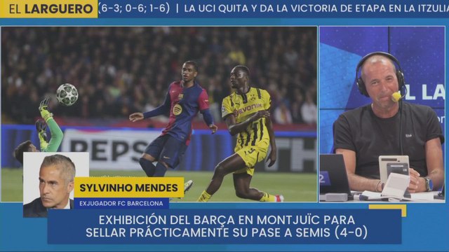 Sylvinho en plena entrevista con El Larguero e irrumpa Laporta con su coche haciéndose notar
