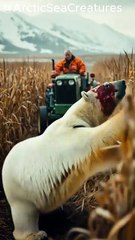 The injured polar bear asked the old farmer for help.