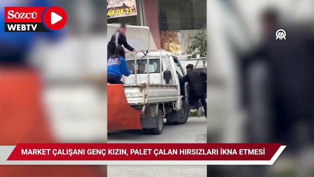 Esenyurt'ta market çalışanı genç kızın, palet çalan hırsızları ikna etmesi kamerada