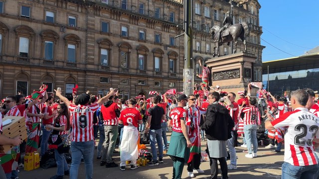 Athletic Bilbao football fans meet at George Square in Glasgow ahead of their match against Rangers