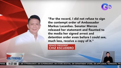 Senate Pres. Escudero, nag-issue ng show cause order para pagpaliwanagin si Amb. Markus Lacanilao kung bakit hindi siya dapat i-contempt ng senado | Balitanghali