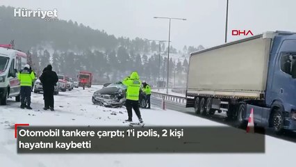 Koruma aracı tankere çarptı: 1'i polis 2 kişi hayatını kaybetti