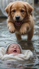 golden retriever saves baby from flood
