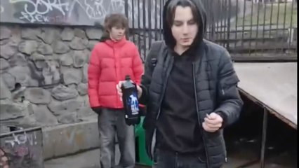 Dog aims for an energy drink and takes a winning leap to grab it