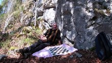 Chess study (composed 2004) by Peter S. Krug with a knight journey