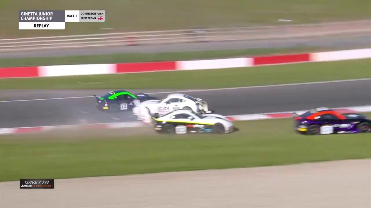Ginetta Junior Championship 2025 Donington Race 3 Start Lake Mabunda Big Crash