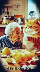 A Yellow Fat Cat Helping the Grand Mother