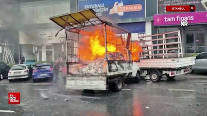 İstanbul'da yanan kamyonette hasar oluştu