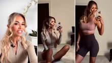Malli ja televisiopersoona Christine McGuinness sai sosiaalisen median kuumenemaan julkaisemalla videon, jossa hän esiintyy tiukassa beigessä jumppapuvussa kuntosalilla.  Kuva ja video: Instagram @mrscmcguinness