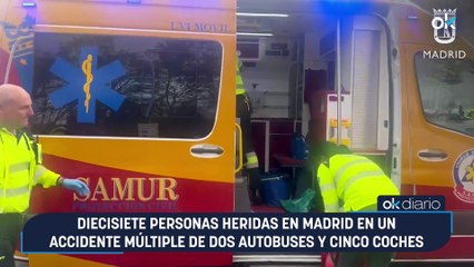 Diecisiete personas heridas en Madrid en un accidente múltiple de dos autobuses y cinco coches