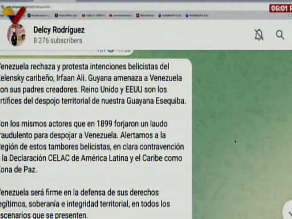 Vpdta. Delcy Rodríguez: Venezuela rechaza intenciones belicistas del Zelensky caribeño, Irfaan Ali