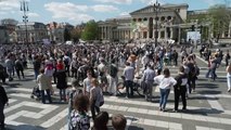 Budapest turns grey as drably dressed protesters mock Pride ban law