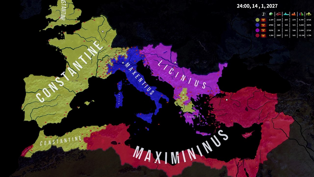 Tetrarchy ROME Civil War! FFA - HOI4 MD 2025 Timelapse