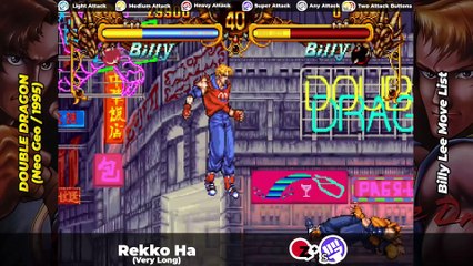 BILLY LEE MOVE LIST - Double Dragon (Neo Geo/1995)