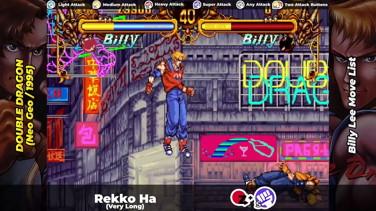BILLY LEE MOVE LIST - Double Dragon (Neo Geo/1995)