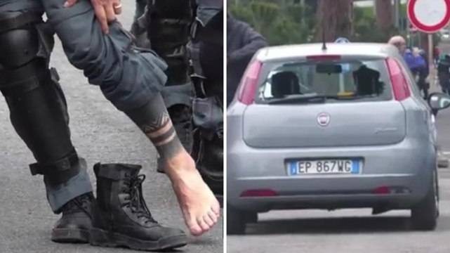 Derby Lazio-Roma, video scontri: poliziotto ferito a un piede, auto distrutta