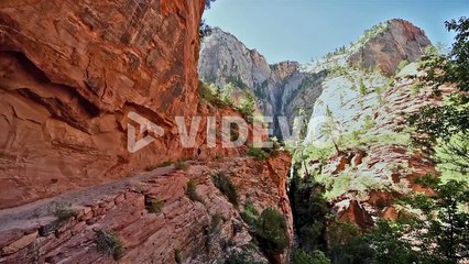 Tourists hike in Zion national Park Utah