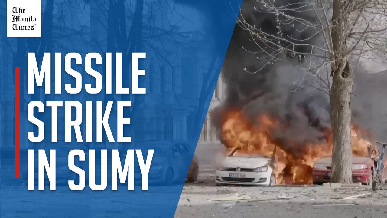 Emergency workers operate at site of missile strike in Sumy