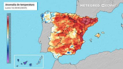 Anomalía de temperatura prevista en superficie durante las próximas horas.