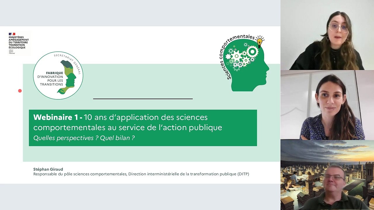 Webinaire 1 : Dix ans d’application des sciences comportementales au service de l’action publique et de la transition écologique. Quel bilan ? Quelles perspectives ?