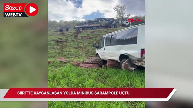 Siirt’te kayganlaşan yolda minibüs şarampole uçtu